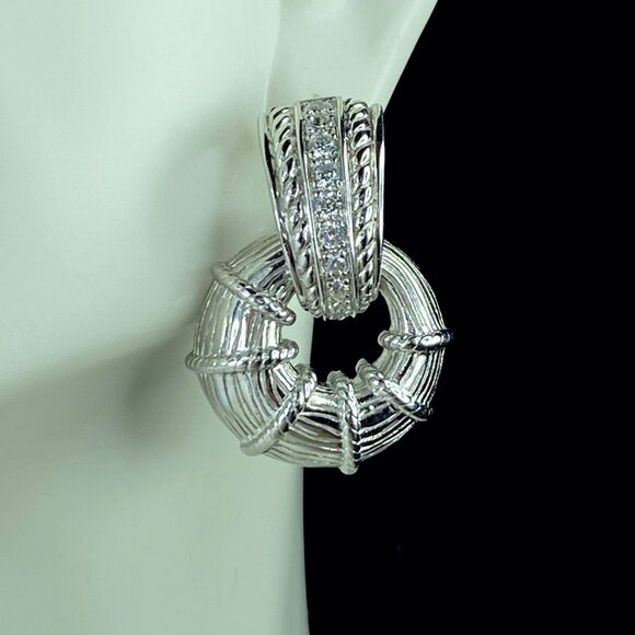 Jewelry - Designer Judith Ripka Cable Diamonique Sterling Silver Earrings 1.5" JR8819